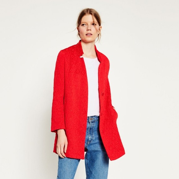 red long coat zara